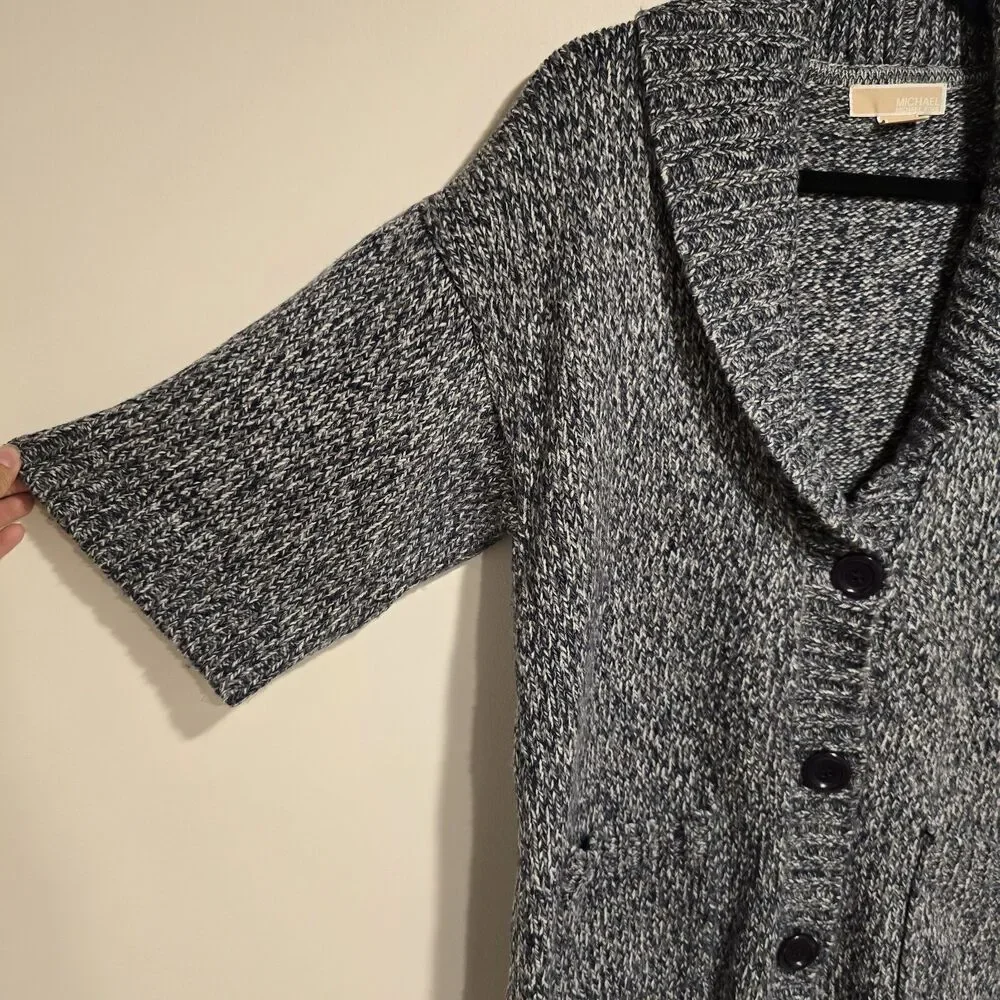 Michael Kors Knitted Sweater Cardigan Short Sleeve Button Up Large Marled Blue